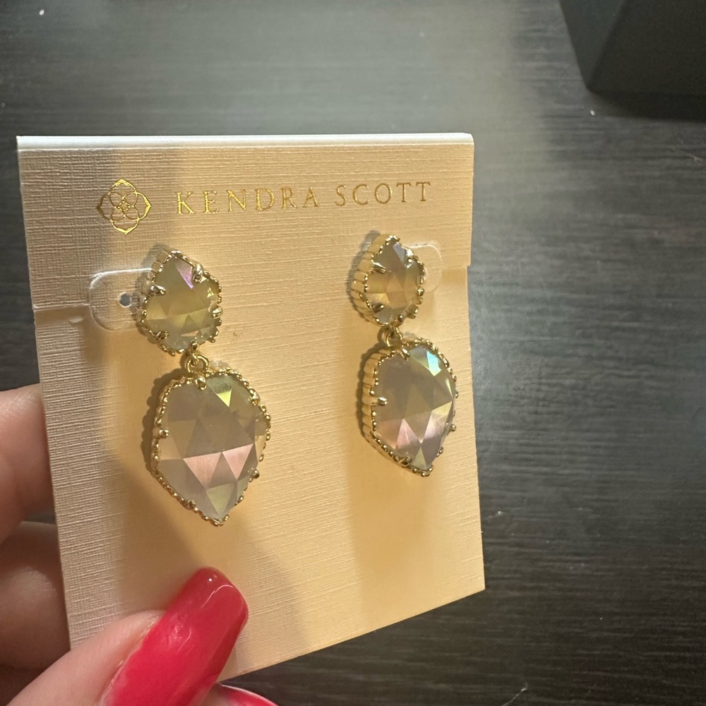 EUC Kendra Scott Iridescent Slate & Gold Quincy earrings - Picture 5 of 5